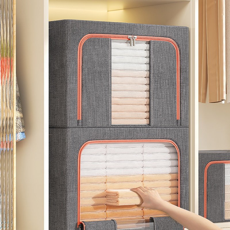 OEM Dust-Proof Folding Fabric Storage Box Steel Frame Customized LOGO Fabric Storage Box Moisture-Proof Clothing Bins Stackable