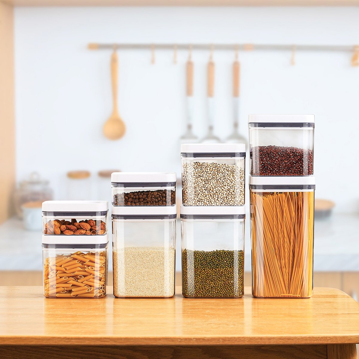 0.75L Plastic Airtight Kitchen Pantry Organizer Snack And Cereal Food Storage Container Box With Pop Button