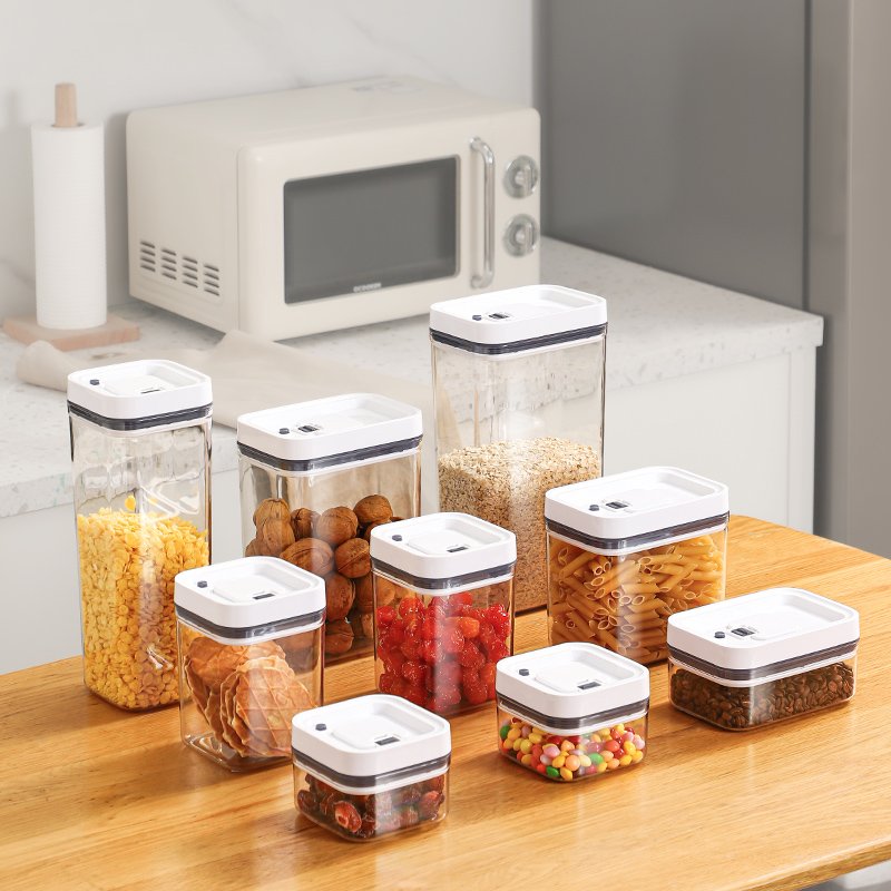 0.75L Plastic Airtight Kitchen Pantry Organizer Snack And Cereal Food Storage Container Box With Pop Button