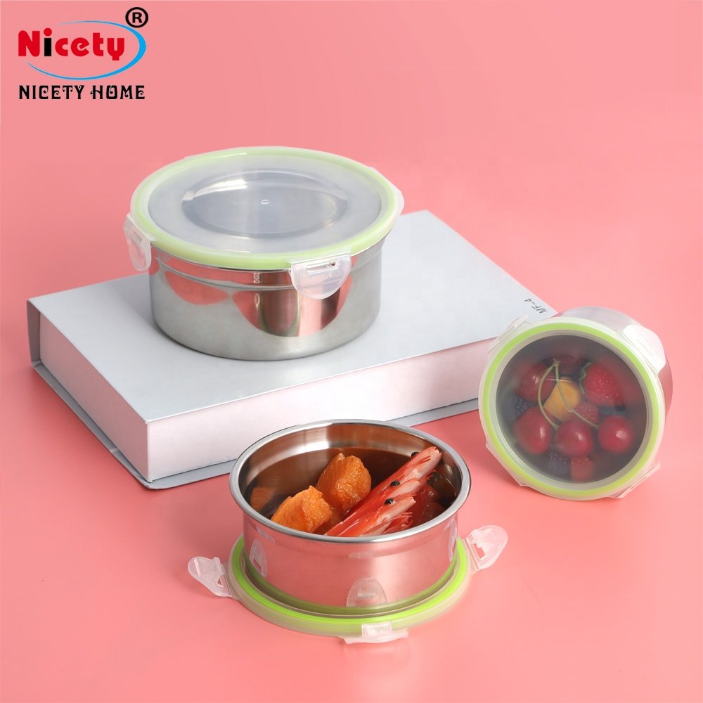 kitchen stackable stainless steel food containers with plastic lid airtight food storage set with lock snacks box for kid