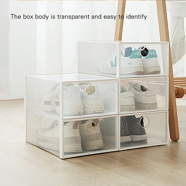 JILEN- Shoe Storage Boxes Clear Plastic Stackable, Shoe Organizer Containers with Lids for Women/Men shoe rack with seat