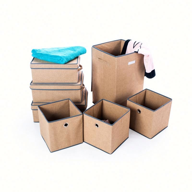 Eco-friendly OEM Non Woven Thickened Fabric Clear Organizing Bins Foldable Square Clothes Toy Storage Box