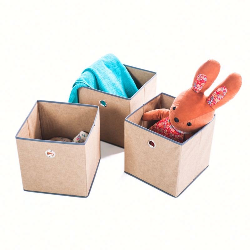 Eco-friendly OEM Non Woven Thickened Fabric Clear Organizing Bins Foldable Square Clothes Toy Storage Box