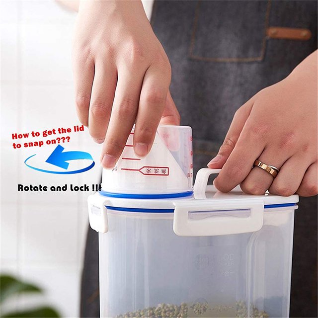 Food Grade PP Material Food Storage Bucket Airtight Rice Container 4 Lock Flour Container With Measuring Cup