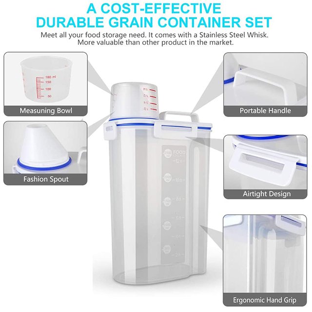 Food Grade PP Material Food Storage Bucket Airtight Rice Container 4 Lock Flour Container With Measuring Cup
