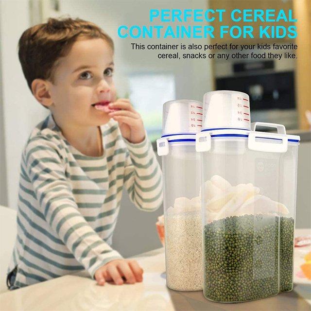 Food Grade PP Material Food Storage Bucket Airtight Rice Container 4 Lock Flour Container With Measuring Cup