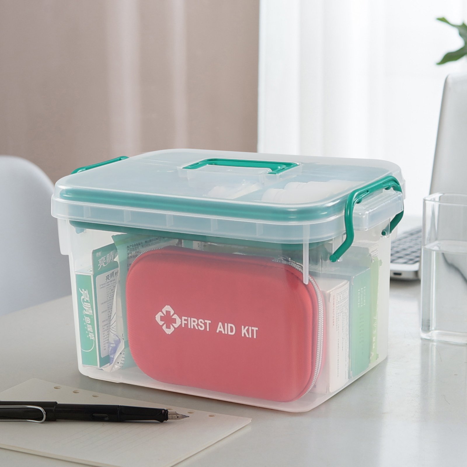 Wholesale transparent 15L plastic storage box with lid can be used as a storage box for household medical supplies