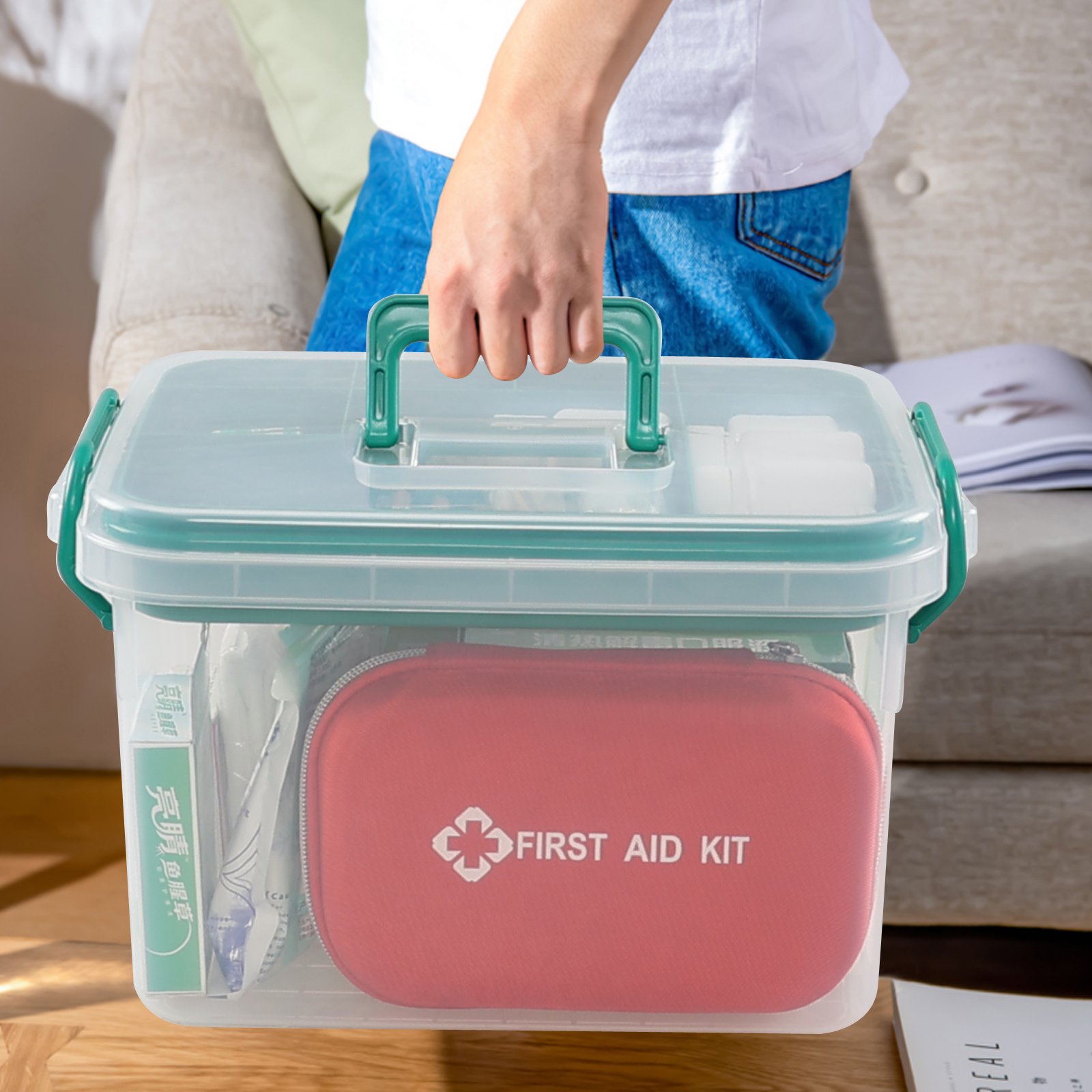 Wholesale transparent 15L plastic storage box with lid can be used as a storage box for household medical supplies