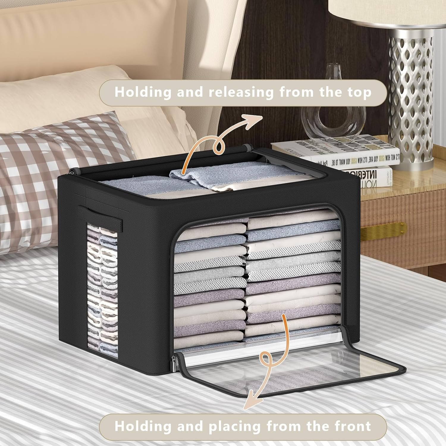KUYUE Frame Storage Box Clothes Storage Bin Bags Oxford Fabric Foldable Stackable Container Organizer Set Modern Waterproof Blue