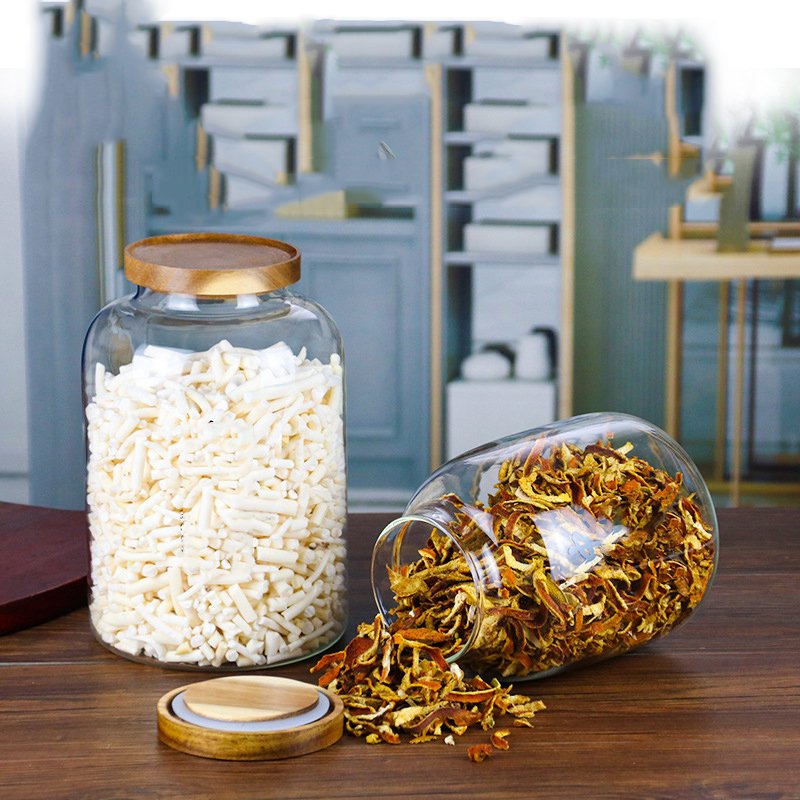 Food Grade Acacia Wood Seal Lid Glass Jar Food Jar With Lid, Glass Storage Jars Airtight Lid
