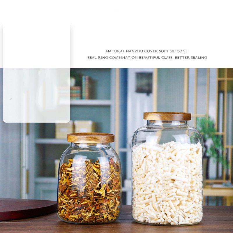 Food Grade Acacia Wood Seal Lid Glass Jar Food Jar With Lid, Glass Storage Jars Airtight Lid