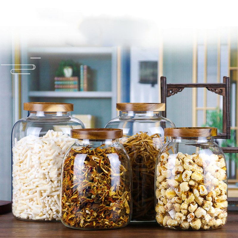 Food Grade Acacia Wood Seal Lid Glass Jar Food Jar With Lid, Glass Storage Jars Airtight Lid