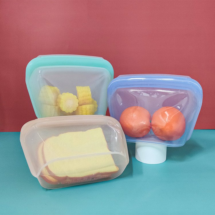 Color customization 1000ML Double Zip-lock 100% Full Grade Silicone Small Travel Carrying Storage Bag Food Fresh Keeping Bag