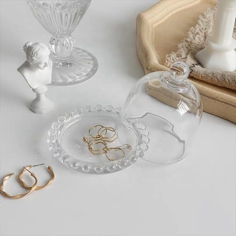 Korean ins style pearl edge glass cover ornaments storage dustproof lemon cover home furnishings