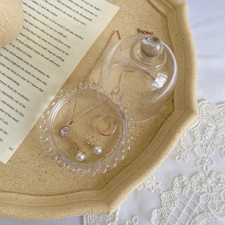 Korean ins style pearl edge glass cover ornaments storage dustproof lemon cover home furnishings