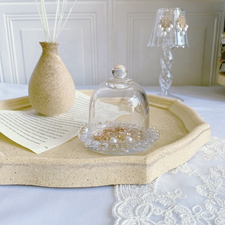 Korean ins style pearl edge glass cover ornaments storage dustproof lemon cover home furnishings
