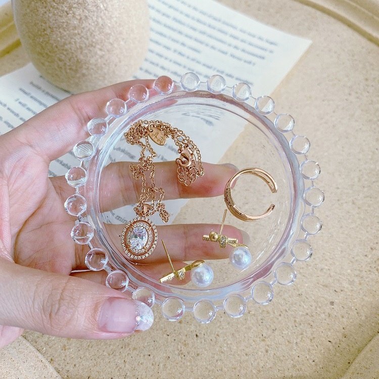 Korean ins style pearl edge glass cover ornaments storage dustproof lemon cover home furnishings