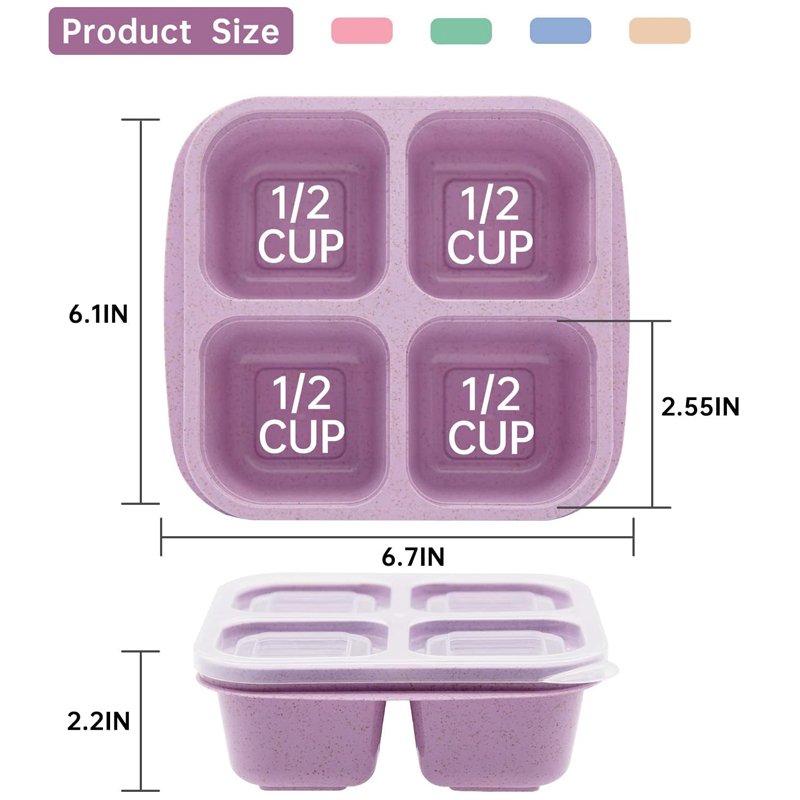 4 Compartments Bento Snack Box Meal Food Storage Microwavable Safe Snack Lunch Container Plastic Bento Lunch Box for Kids Adults
