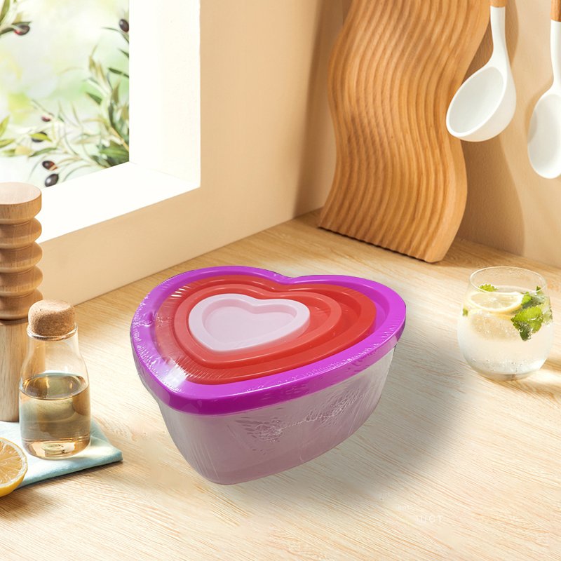 4 Pack Multi-Color Heart Shape Stackable Space-Save Design Plastic Storage Bowls BPA Free Food Storage Containers with Lids
