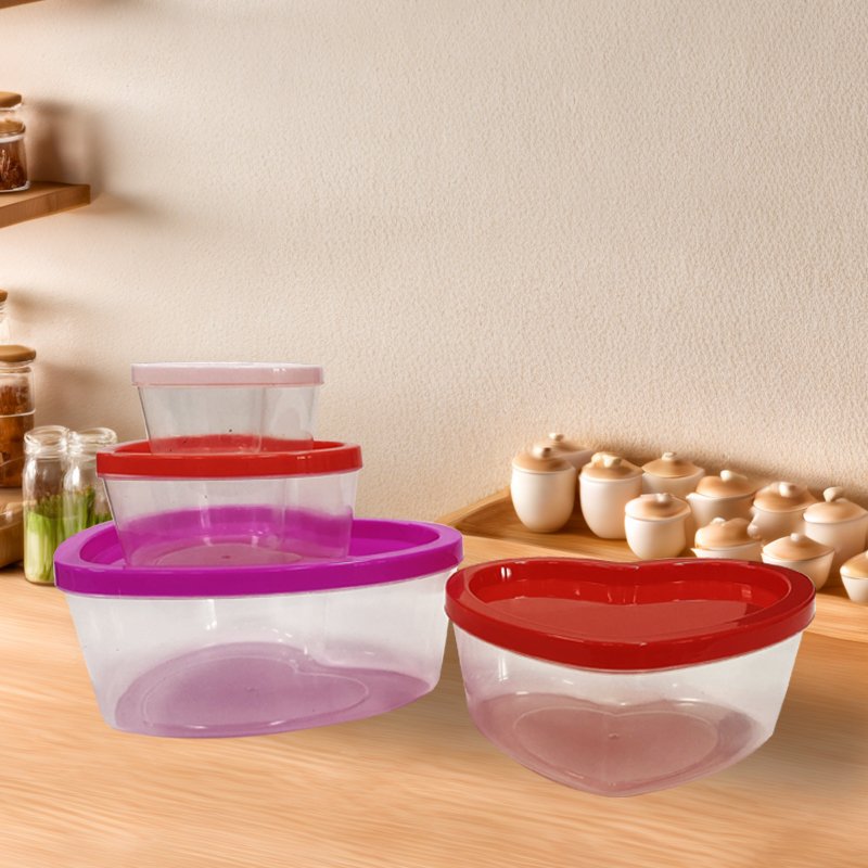 4 Pack Multi-Color Heart Shape Stackable Space-Save Design Plastic Storage Bowls BPA Free Food Storage Containers with Lids