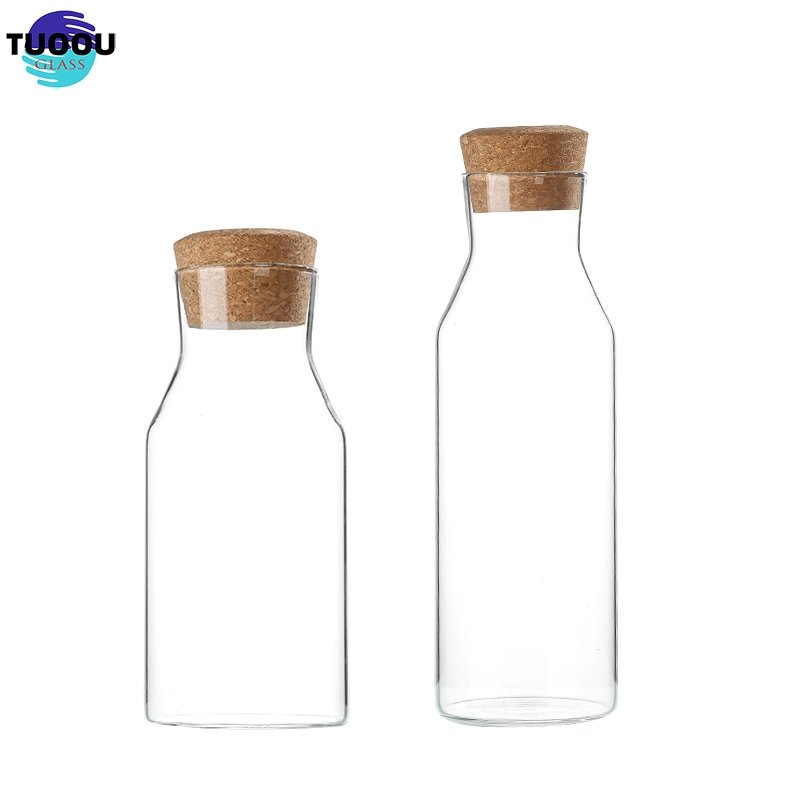 Factory direct Wholesale Food High-capacity Storage Jars with Wood Lid Cork Stopper Handmade Borosilicate Glass Canister Bottle