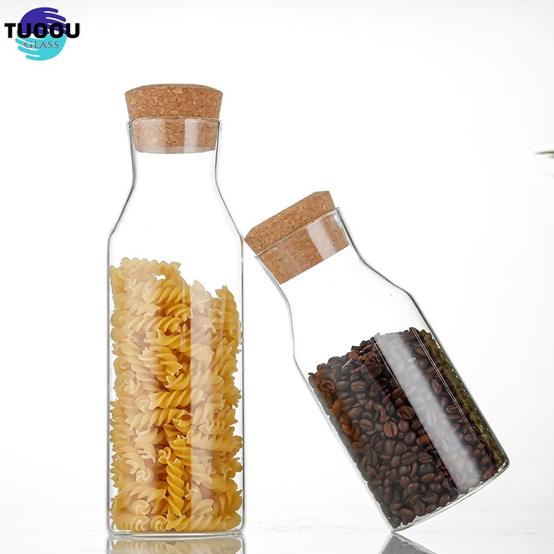 Factory direct Wholesale Food High-capacity Storage Jars with Wood Lid Cork Stopper Handmade Borosilicate Glass Canister Bottle