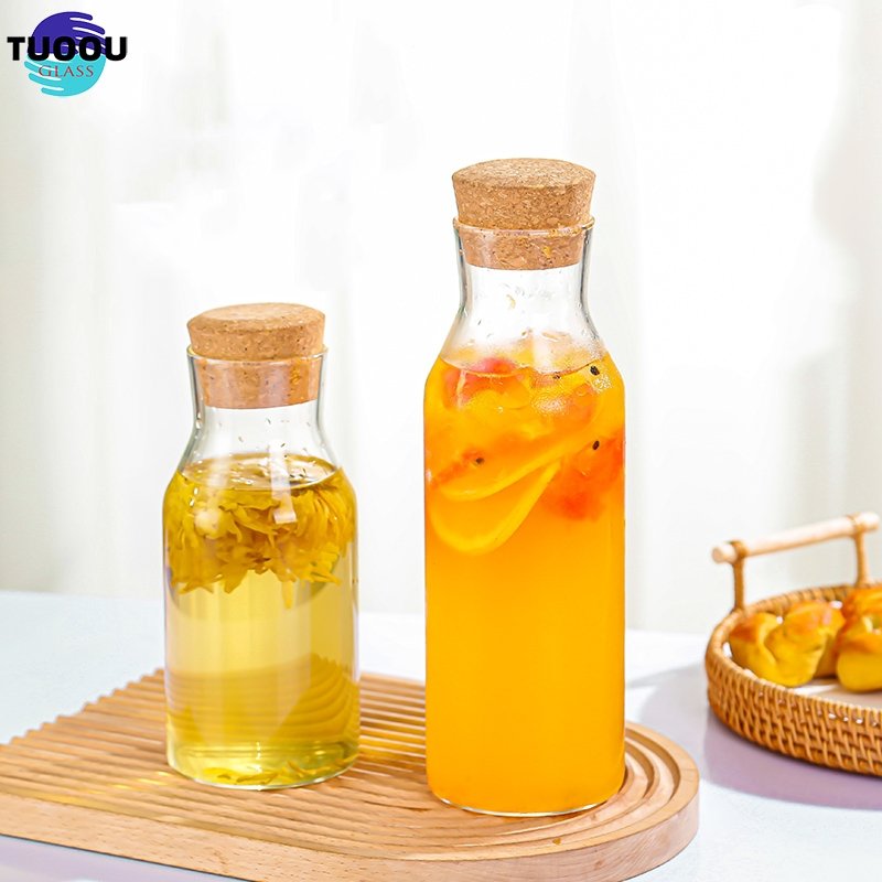 Factory direct Wholesale Food High-capacity Storage Jars with Wood Lid Cork Stopper Handmade Borosilicate Glass Canister Bottle