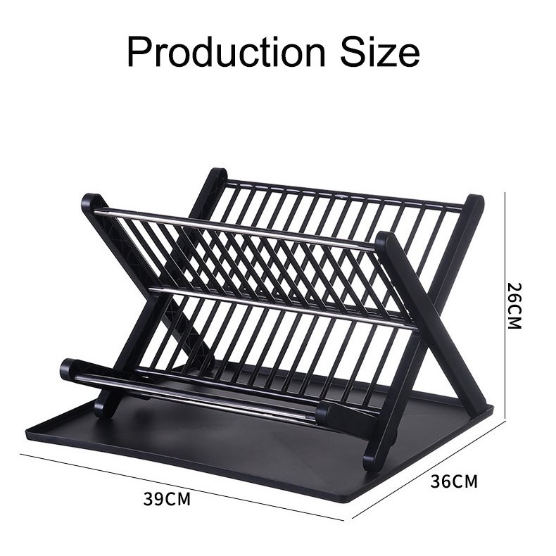Simple kitchen X-shaped collapsible dish rack Free installation Dish drain storage rack Two-layer drain bowl rack