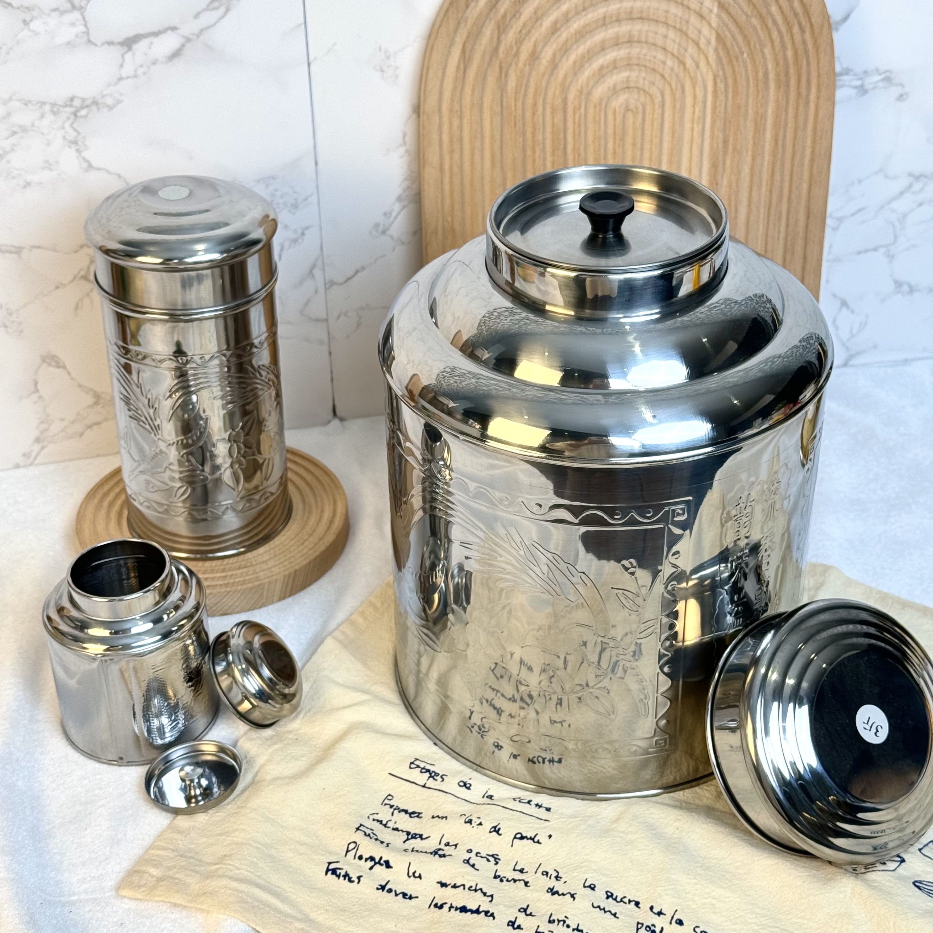 1000g High Quality Stainless Steel Tea Caddy Sealed Canister Tea Jar Food Storage Container With Double Lid