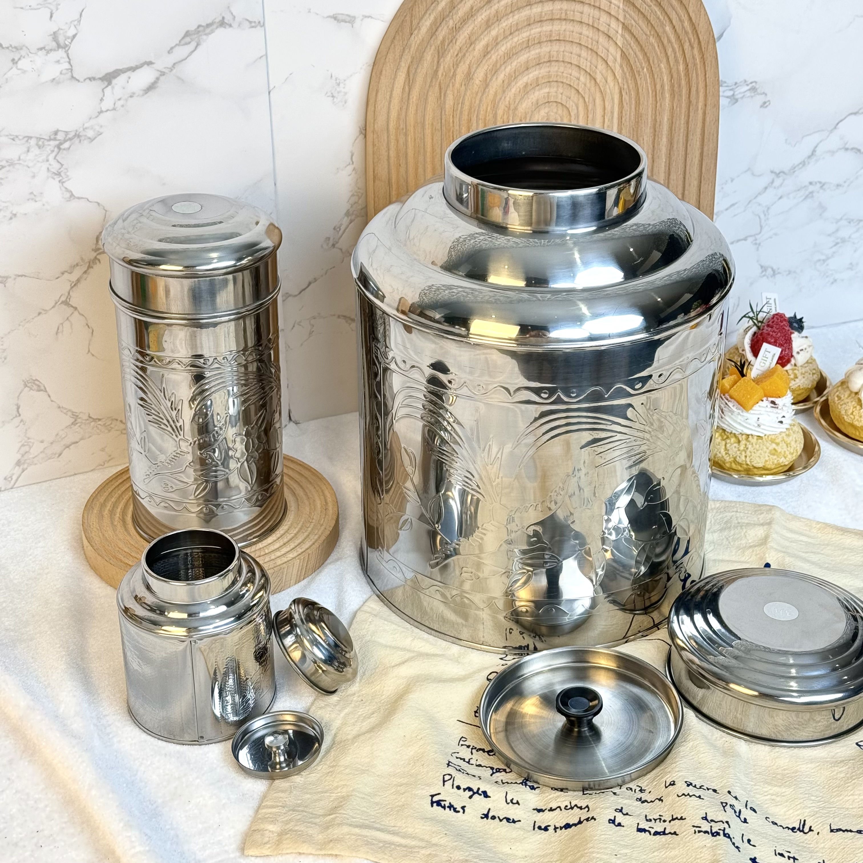 1000g High Quality Stainless Steel Tea Caddy Sealed Canister Tea Jar Food Storage Container With Double Lid