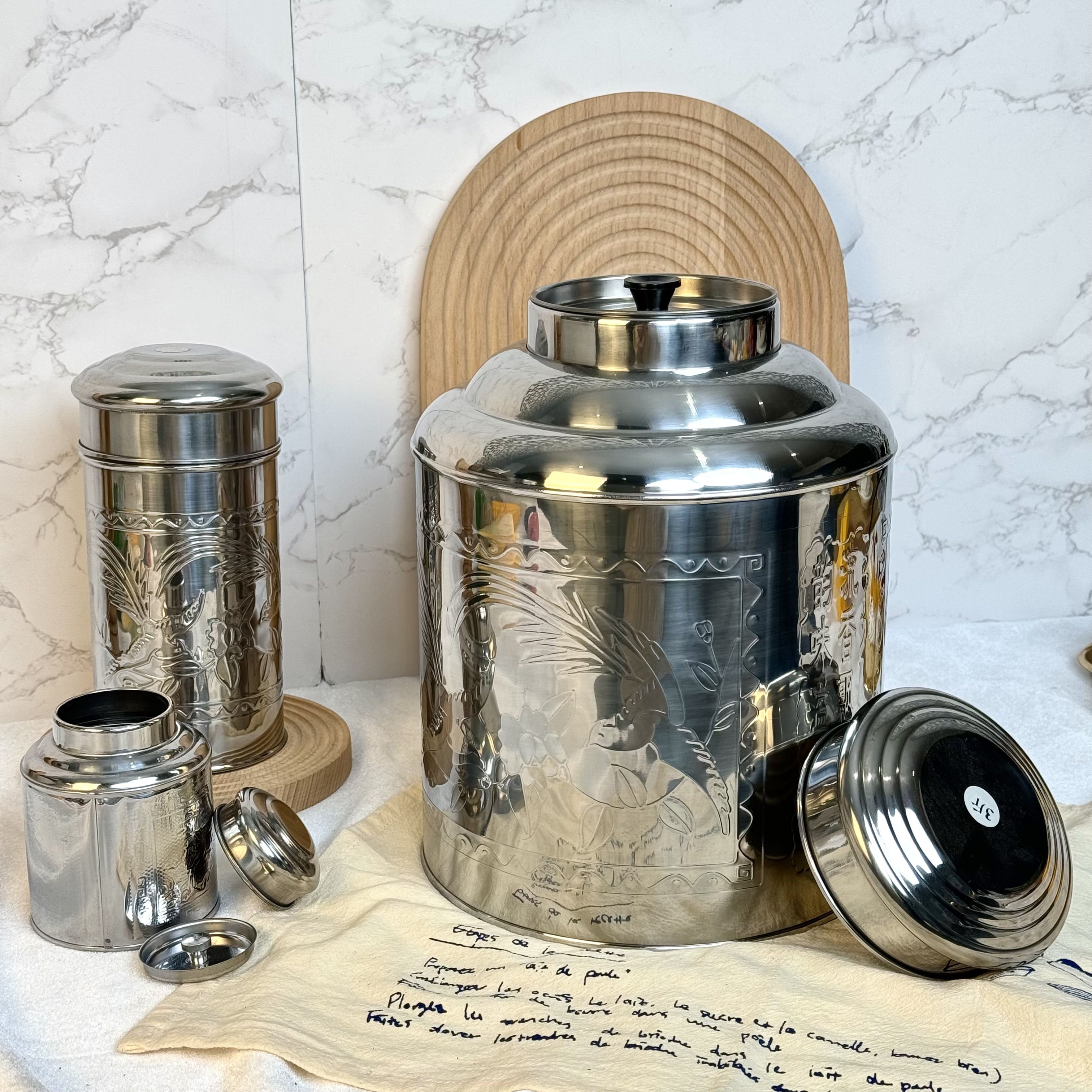 1000g High Quality Stainless Steel Tea Caddy Sealed Canister Tea Jar Food Storage Container With Double Lid
