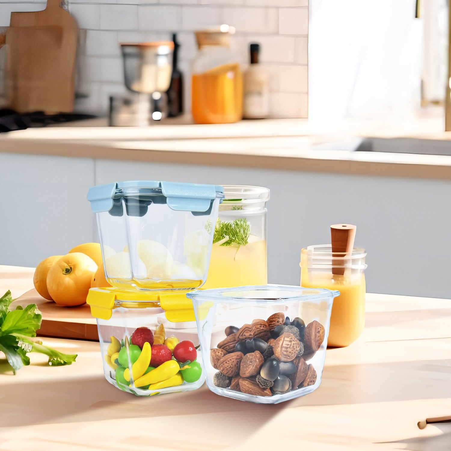 Transparent Glass Jars Lid Kitchen Organizer Set Preservation Food Storage Container For Lunch Boxes