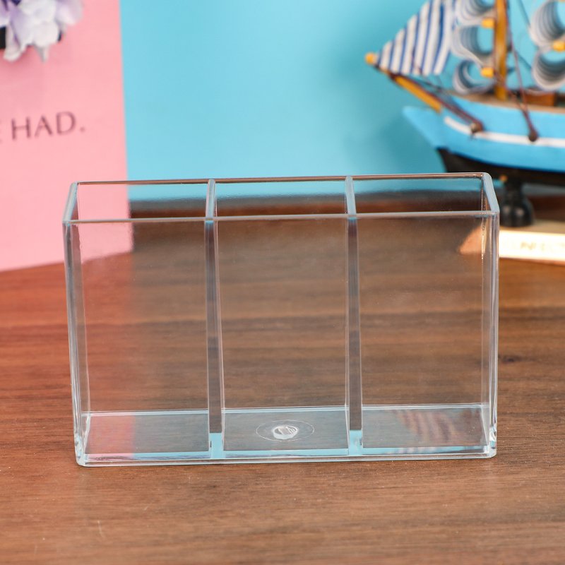 Desktop transparent three grid lipstick storage box Dressing table makeup brush storage small box