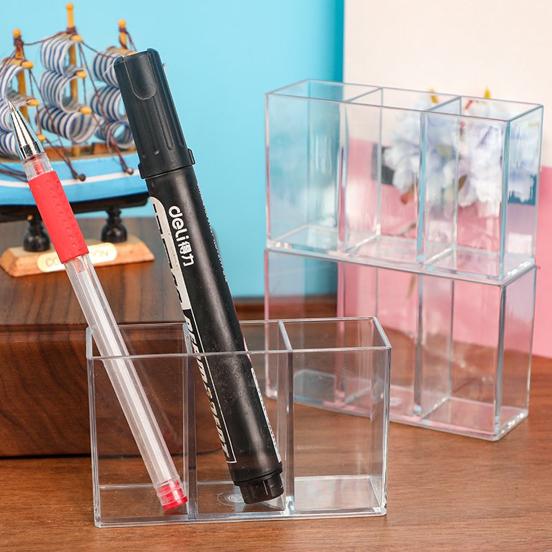 Desktop transparent three grid lipstick storage box Dressing table makeup brush storage small box
