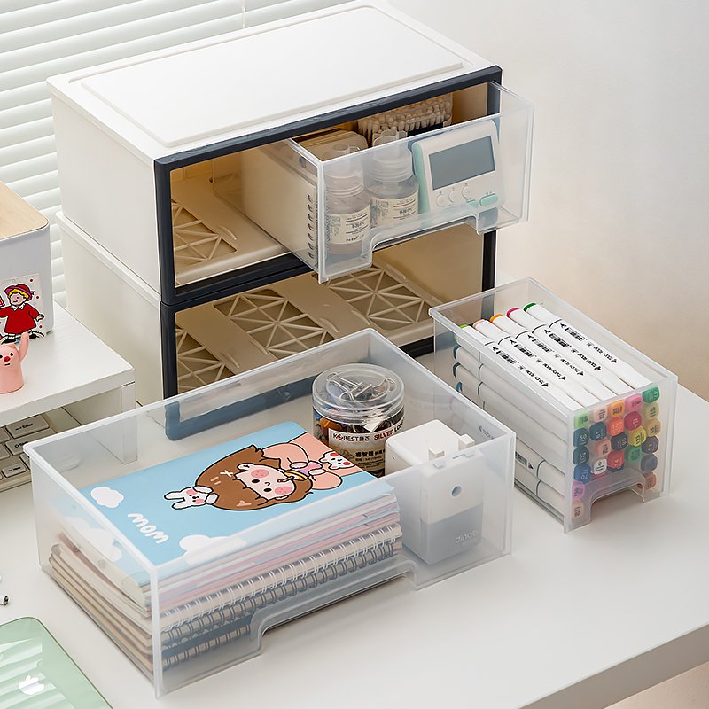 Layered Stacked Plastic Desktop Transparent Drawer Storage Box Multifunctional Home Office Desktop Sundry Sorting Box