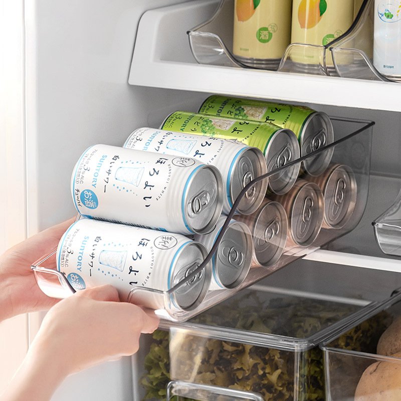High Quality Refrigerator Beverage Storage Rack Rolling Coke Can Storage Holder Plastic Clear Drinks Bottle Organizer