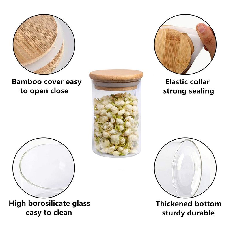 Small Glass Spice Jars with Bamboo Airtight Lids and Labels, Food Cereal Storage Containers for Home Kitchen Tea Herbs Coffee