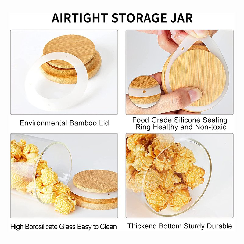 Small Glass Spice Jars with Bamboo Airtight Lids and Labels, Food Cereal Storage Containers for Home Kitchen Tea Herbs Coffee
