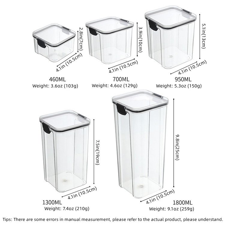 Amaz Best Seller Different Capacity Plastic Sealed Cans Kitchen Storage Box Transparent Food Container