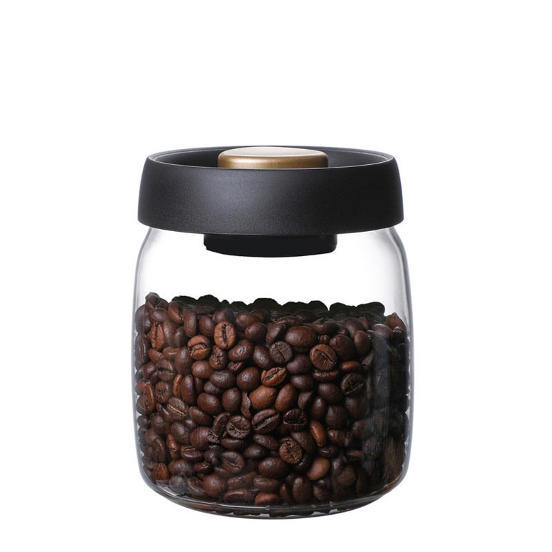 wholesale factory price Custom logo Vacuumized glass black lid sealed clear high borosilicate glass coffee bean storage jar