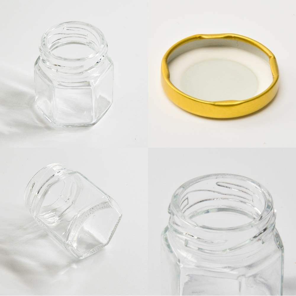 Hexagonal honey jar with metal lid is the most popular thoughtful gift for engagement and birthday parties