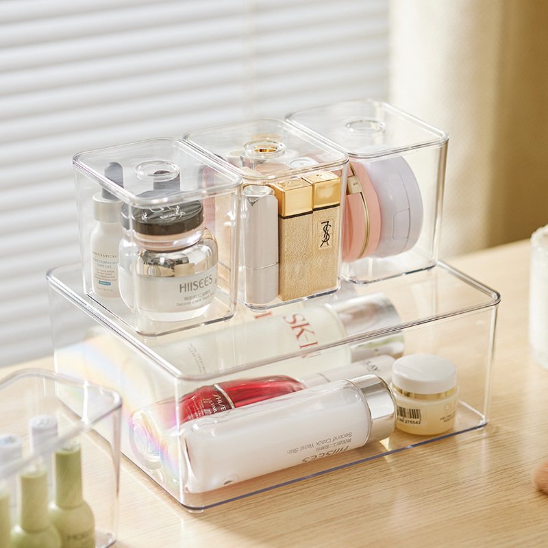 Plastic BPA-free Clear Transparent PET Multi-functional 3 Sizes Makeup Storage Organizer with Lid