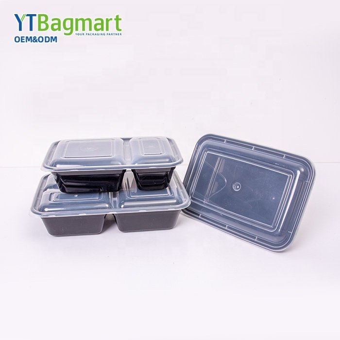 Take Out Black Rectangle Round Disposable Plastic Microwavable Meal Prep Food Container