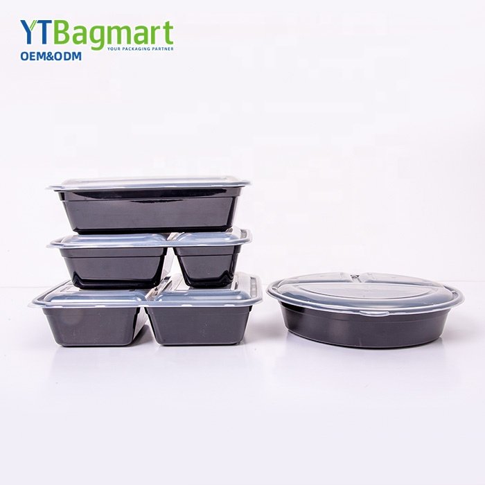 Take Out Black Rectangle Round Disposable Plastic Microwavable Meal Prep Food Container