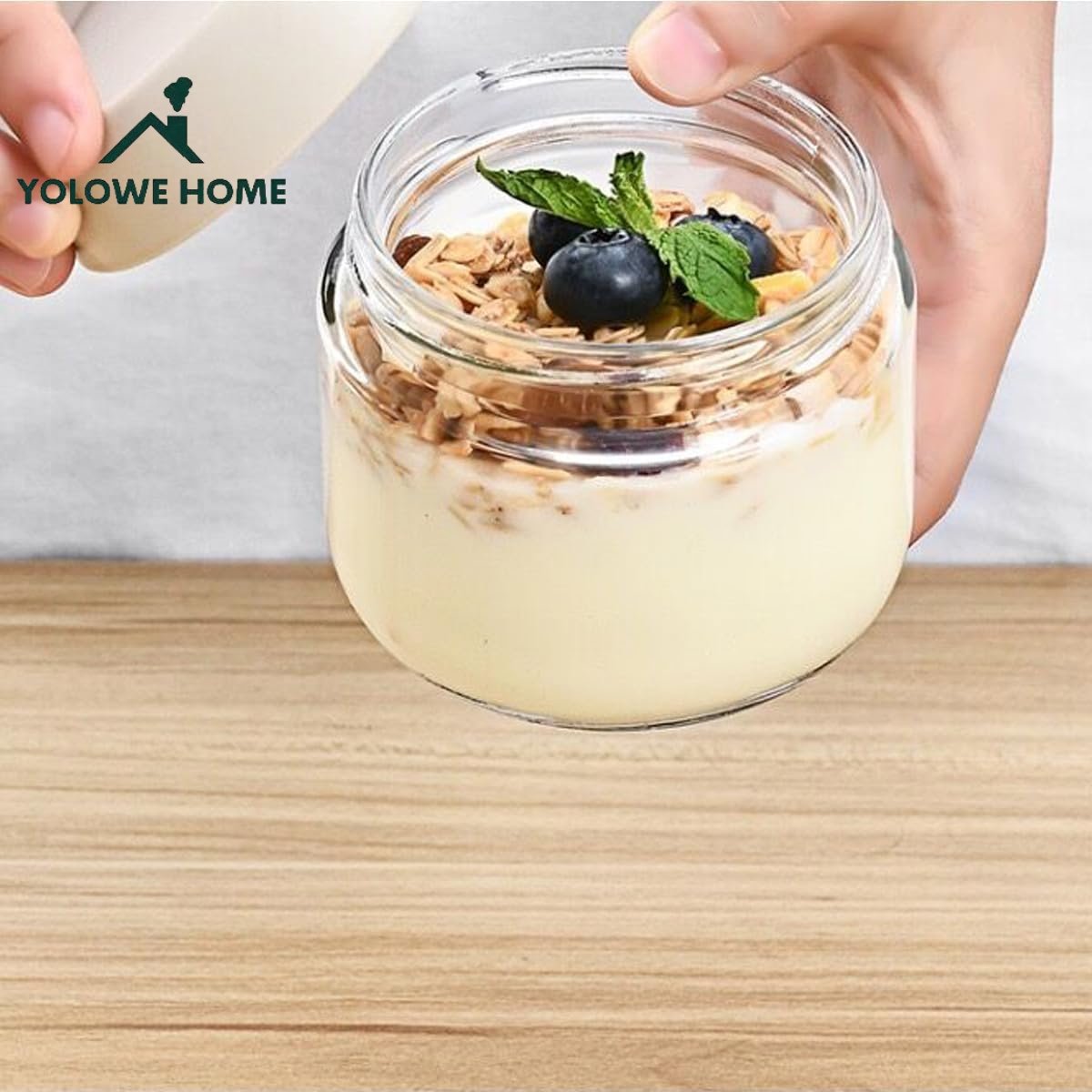 YOLOWE HOME Wide-Mouth Storage Containers Overnight Oats and Salad Dressing Pre-Meal Food Fruit & Vegetable Snacks Spice Jars