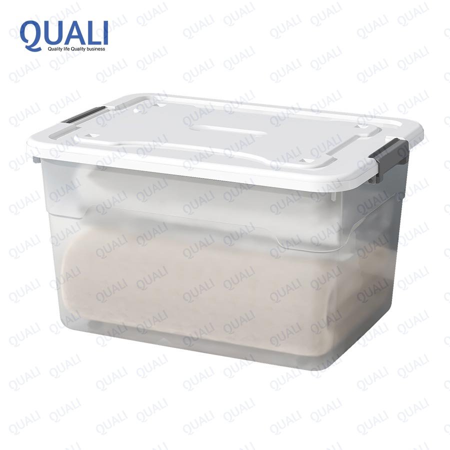 Quali Durable 50 Liters Large Plastic Storage Boxes With Attached Lid and Wheel