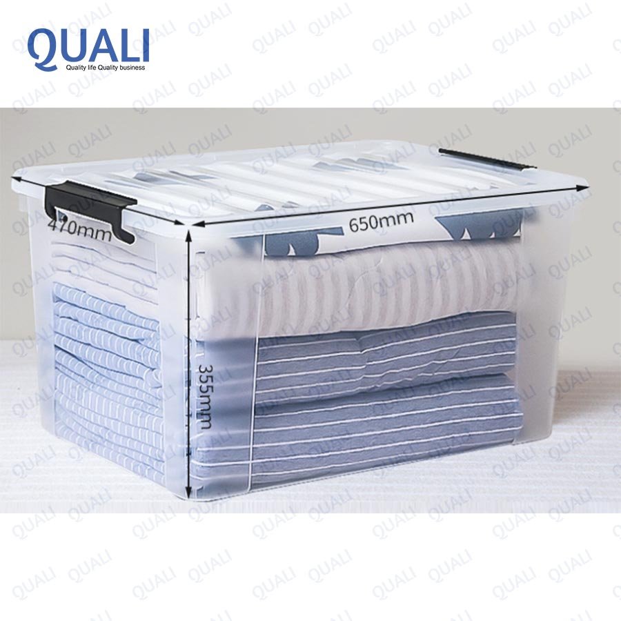 Quali Durable 50 Liters Large Plastic Storage Boxes With Attached Lid and Wheel