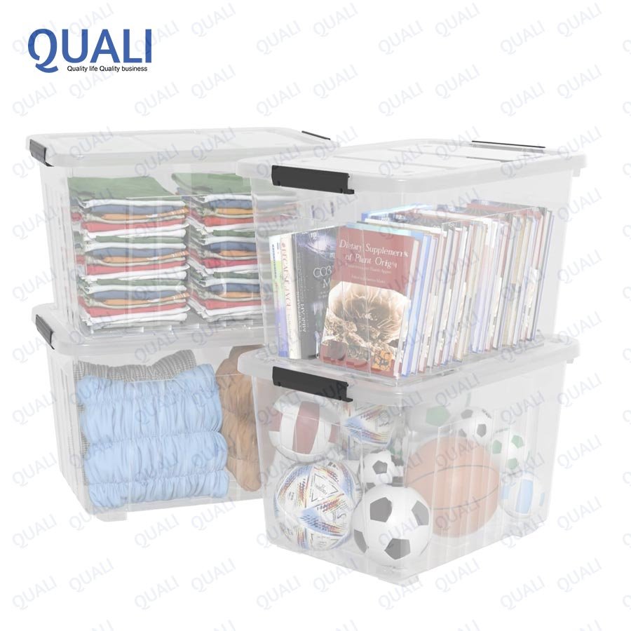 Quali Durable 50 Liters Large Plastic Storage Boxes With Attached Lid and Wheel