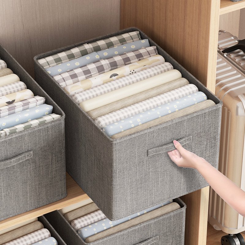 Wardrobe Clothes Organizer Cotton and Linen Drawer Organizer Clothes Foldable Clothes Storage Box for Jeans Blanket