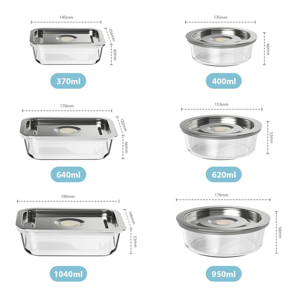 Glass Meal Prep Container 32 oz Glass Food Storage Container with Steel Lid Glass Bento Box Control Airtight Oven Freezer Safe